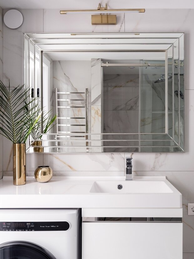 Фотография: Ванная в стиле Классический, Современный, Эклектика, Минимализм, Малогабаритная квартира, Квартира, Студия, Проект недели, Москва, до 40 метров, Ирина Ладога – фото на INMYROOM