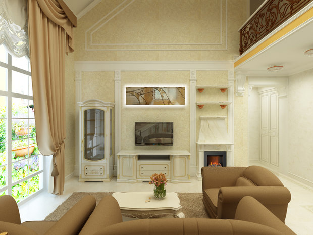 Фото из портфолио гостиная со вторым светом в частном доме, Краснодар – фотографии дизайна интерьеров на INMYROOM