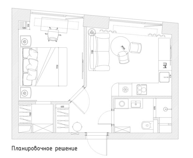 Фотография: Планировки в стиле , Малогабаритная квартира, Квартира, Проект дня, Москва, Монолитный дом, 1 комната, до 40 метров, Юлия Гордеева, современный с элементами минимализма и скандинавского стиля, ЖК «Логос» – фото на INMYROOM