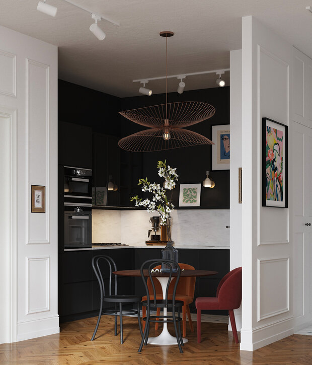 Фотография: Кухня и столовая в стиле Скандинавский, Эклектика, Винтажный, Квартира, Проект недели, Санкт-Петербург, Монолитный дом, 3 комнаты, Более 90 метров, Ольга Воронкова – фото на INMYROOM