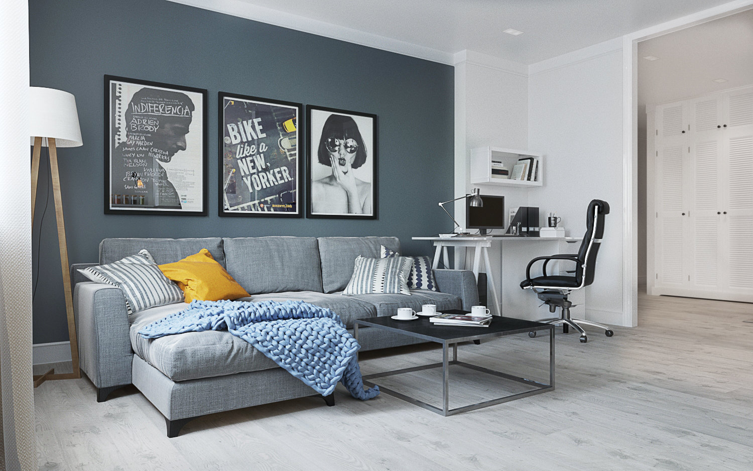 Фотография: Гостиная в стиле Скандинавский, Квартира, Проект недели, Екатеринбург, Монолитный дом, Юлия Калеми, 3 комнаты, 60-90 метров – фото на INMYROOM