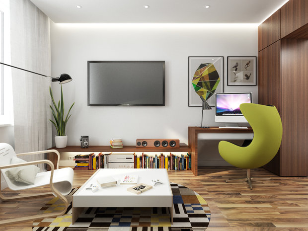 Фотография: Гостиная в стиле Лофт, Современный, Скандинавский, Квартира, Россия, Планировки, Мебель и свет, Проект недели, Подмосковье, Belinka, WoodBee, Artek, AJ Louis Poulsen, Massive NERO, Flos Aim, Антон Севастьянов – фото на INMYROOM