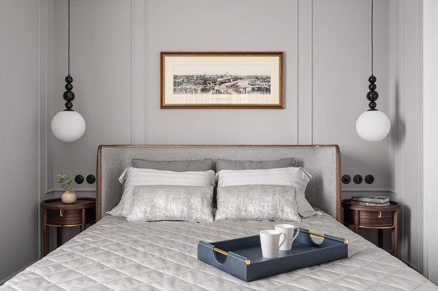 Основной декор — это фотографии любимых мест Москвы заказчика, сделанные в начале ХХ века.