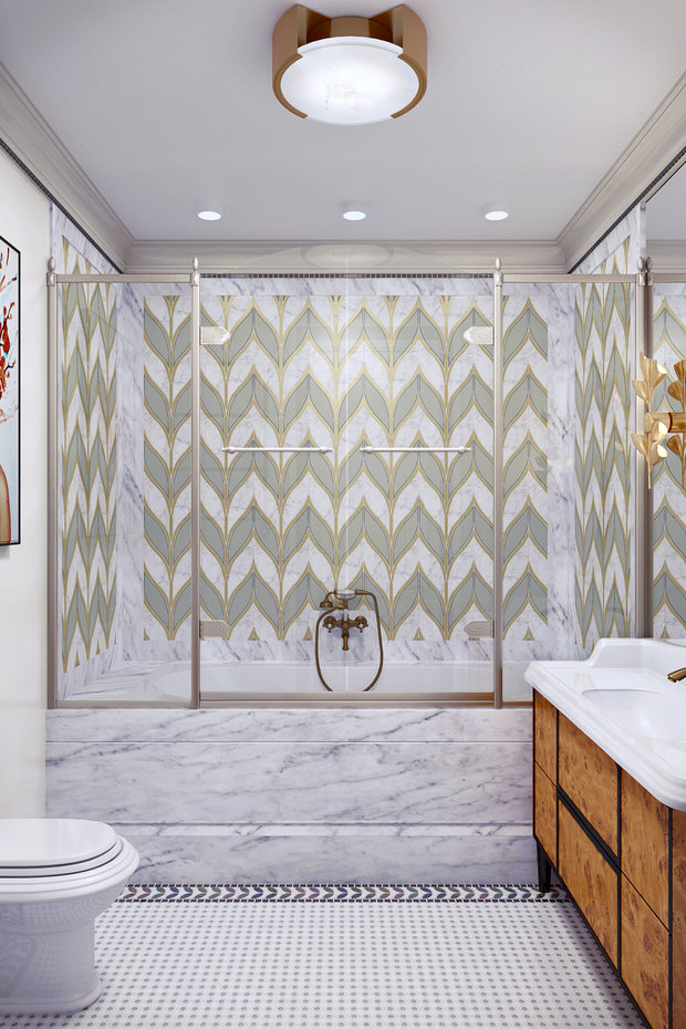 Визуализация интерьера ванной комнаты в классическом стиле
