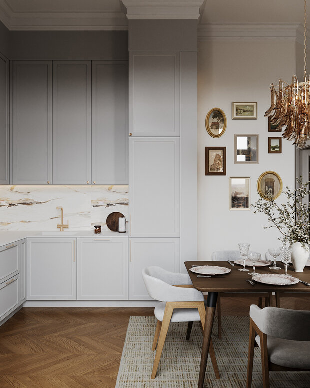 Визуализация интерьера кухни в классическом стиле