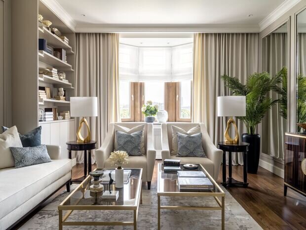 Фотография: Гостиная в стиле Классический, Квартира, Проект дня, Москва, Фрунзенская набережная, Сталинка, 4 и больше, Более 90 метров, Виктория Власова, неоклассика с элементами современного – фото на INMYROOM