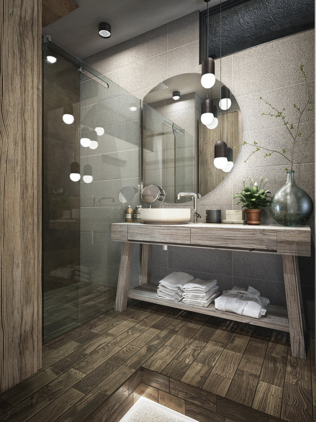 Фотография: Ванная в стиле Лофт, Современный, Квартира, Проект недели, Москва, Серый, Коричневый, ToTaste Studio, Более 90 метров – фото на INMYROOM