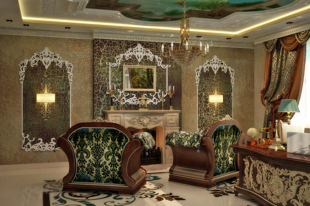 Фото из портфолио Гостиная и домашний кабинет в стиле дорогой неоклассики - 3D визуализация – фотографии дизайна интерьеров на INMYROOM