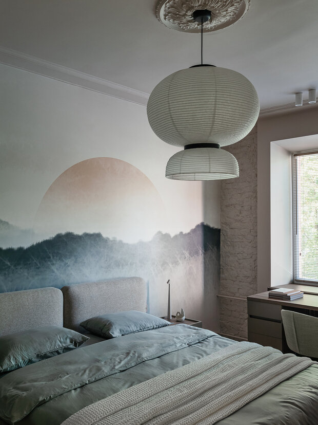 Фотография: Спальня в стиле Современный, Квартира, Проект дня, Минск, Мария Зайцева, Сталинка, Кирпичный дом, 2 комнаты, 40-60 метров, современный с элементами минимализма и эко-стиля – фото на INMYROOM