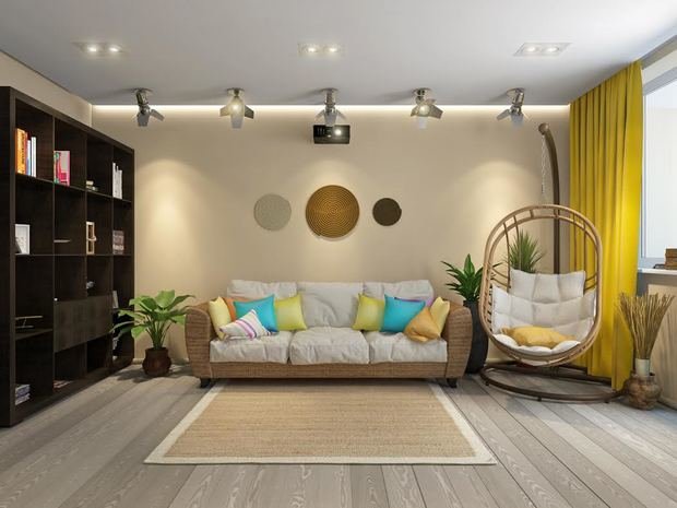 Фотография: Гостиная в стиле Современный, Эко, Квартира, Проект недели, Подольск, Мария Рублева, П-44, Панельный дом, 4 и больше, Более 90 метров – фото на INMYROOM