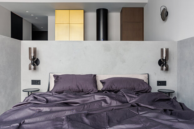 Фотография: Спальня в стиле Лофт, Современный, Минимализм, Квартира, Студия, Проект дня, Москва, Евгения Потапова, Антон Белов, 40-60 метров, ЖК «Loftec» – фото на INMYROOM