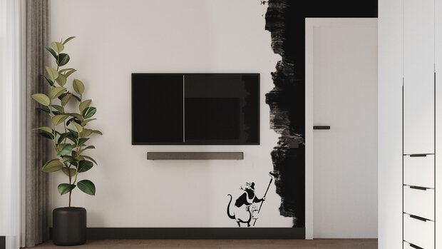 Визуализация интерьера гостиной в стиле минимализм