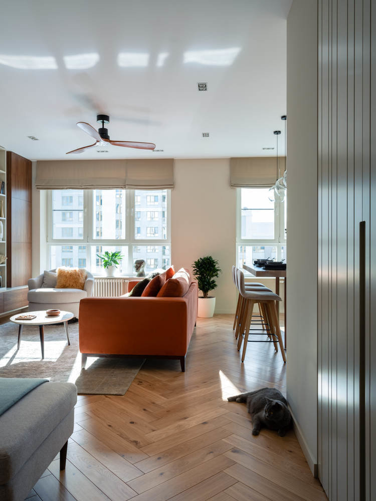 Фотография: Гостиная в стиле Современный, Квартира, Проект недели, Москва, Geometrium, 3 комнаты, Более 90 метров – фото на INMYROOM