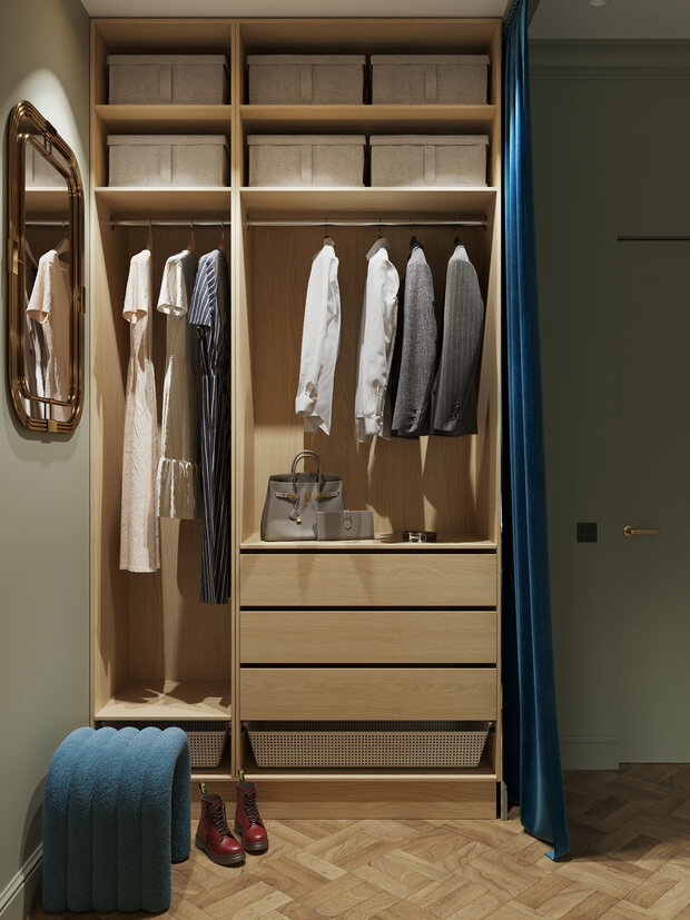 Фотография: Гардеробная в стиле Современный, Классический, Квартира, Проект дня, Санкт-Петербург, 40-60 метров, Юлия Бабинцева, YUHOME design – фото на INMYROOM