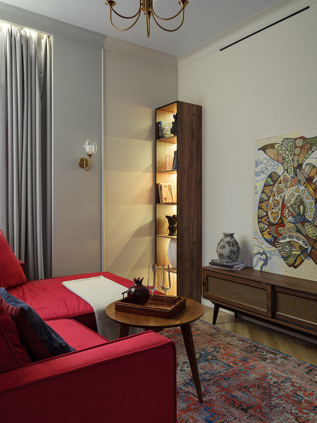 Фотография: Гостиная в стиле Современный, Квартира, Москва, Монолитный дом, 4 и больше, Более 90 метров, Эксклюзивные проекты, ЖК «Holland Park», минимализм с элементами современного дизайна, Татьяна Казьмина – фото на INMYROOM