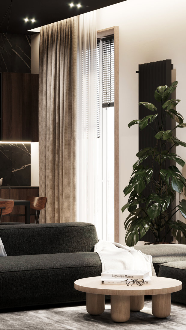 Фото из портфолио Современная кухня-гостиная в темных тонах – фотографии дизайна интерьеров на INMYROOM