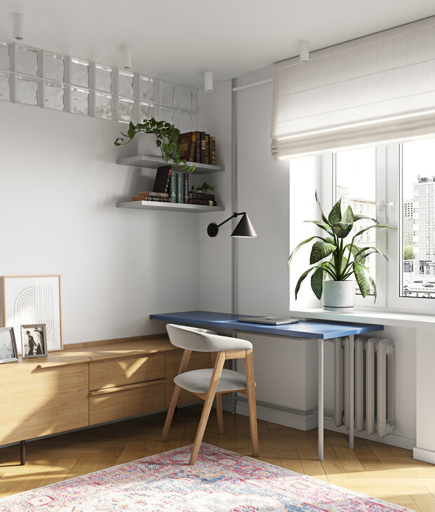 Фотография: Гостиная в стиле Скандинавский, Современный, Минимализм, Малогабаритная квартира, Квартира, Проект дня, Москва, Кирпичный дом, 1 комната, до 40 метров, Винтажный, Анастасия Родина, II-18-01/09 – фото на INMYROOM