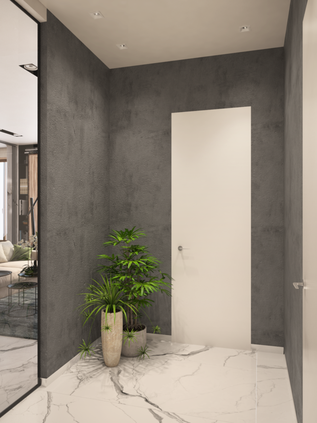 Фотография: Прихожая в стиле Минимализм, Современный, Квартира, Проект дня, Москва, Серый, Коричневый, Ольга Погорелова, Монолитный дом, 3 комнаты, Более 90 метров – фото на INMYROOM