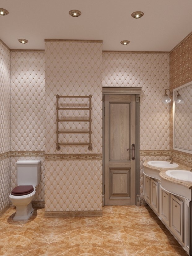 Визуализация интерьера ванной комнаты в классическом стиле