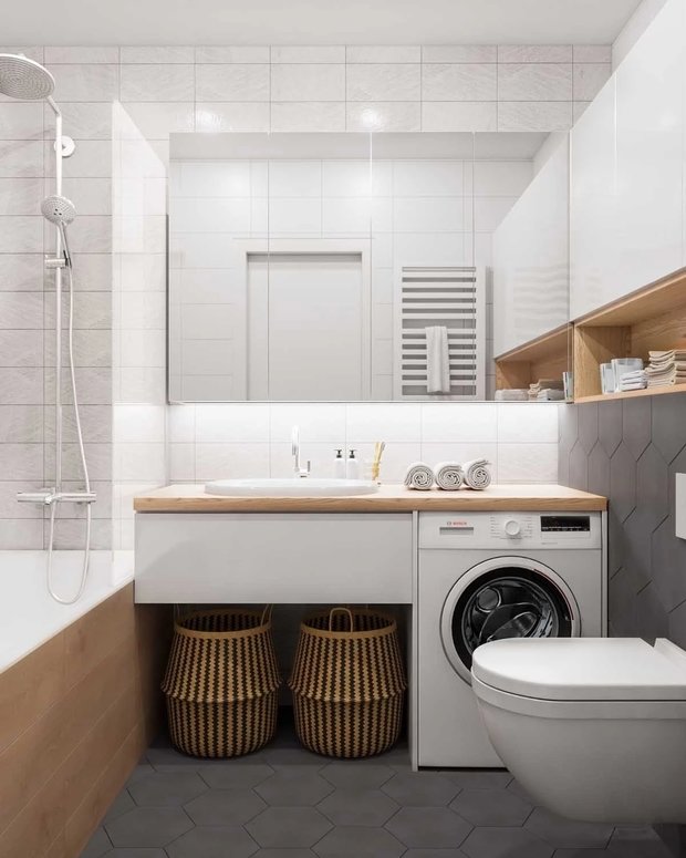 Фотография: Ванная в стиле Скандинавский, Gorenje, Советы, как облегчить процесс стирки, стиральная машина, эволюция стиральной машины – фото на INMYROOM