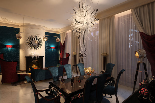 Фото из портфолио Необыный интерьер гостиной в красно-синих тонах. – фотографии дизайна интерьеров на INMYROOM