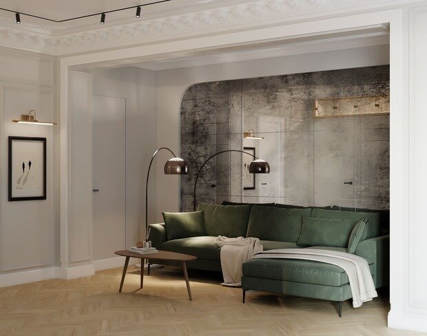 Фотография: Гостиная в стиле Современный, Эклектика, Классический, Квартира, Проект недели, Санкт-Петербург, Кирпичный дом, 4 и больше, 60-90 метров, Студия дизайна Максимаджи – фото на INMYROOM