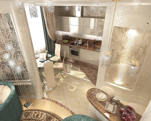 Фото из портфолио Гостиная-кухня в классическом стиле – фотографии дизайна интерьеров на INMYROOM