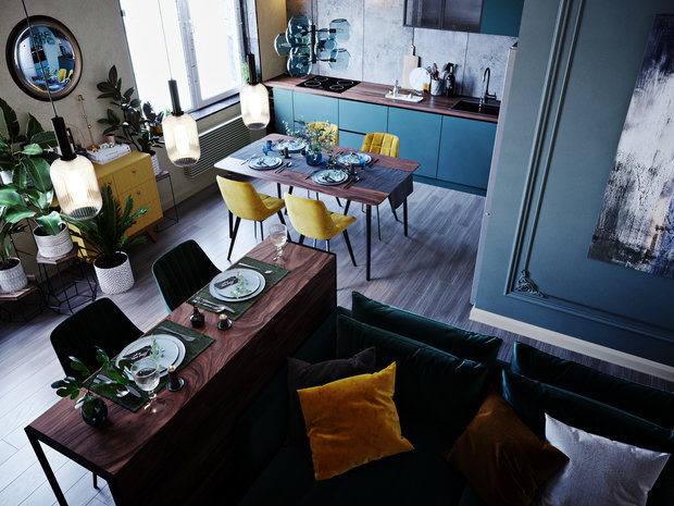Фотография: Кухня и столовая в стиле Эклектика, Современный, Квартира, Проект недели, Москва, 3 комнаты, 60-90 метров, Little Space, Евгения Шама – фото на INMYROOM
