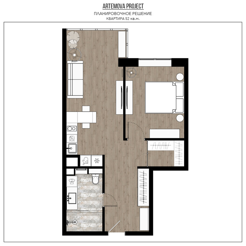 Фотография: Планировки в стиле , Современный, Квартира, Минимализм, Проект недели, Санкт-Петербург, 2 комнаты, 40-60 метров, Ольга Артемова – фото на INMYROOM