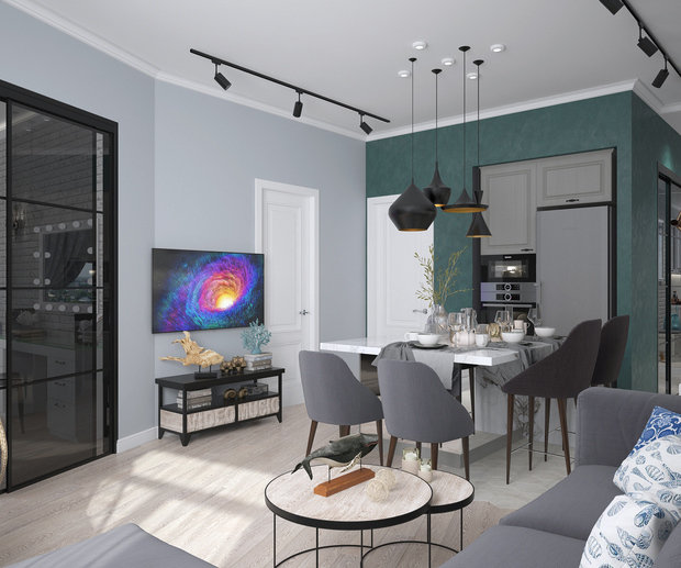 Фотография: Кухня и столовая в стиле Лофт, Современный, Квартира, Проект недели, Москва, Монолитный дом, 3 комнаты, 60-90 метров, ЖК «Невский», Инна Азорская – фото на INMYROOM