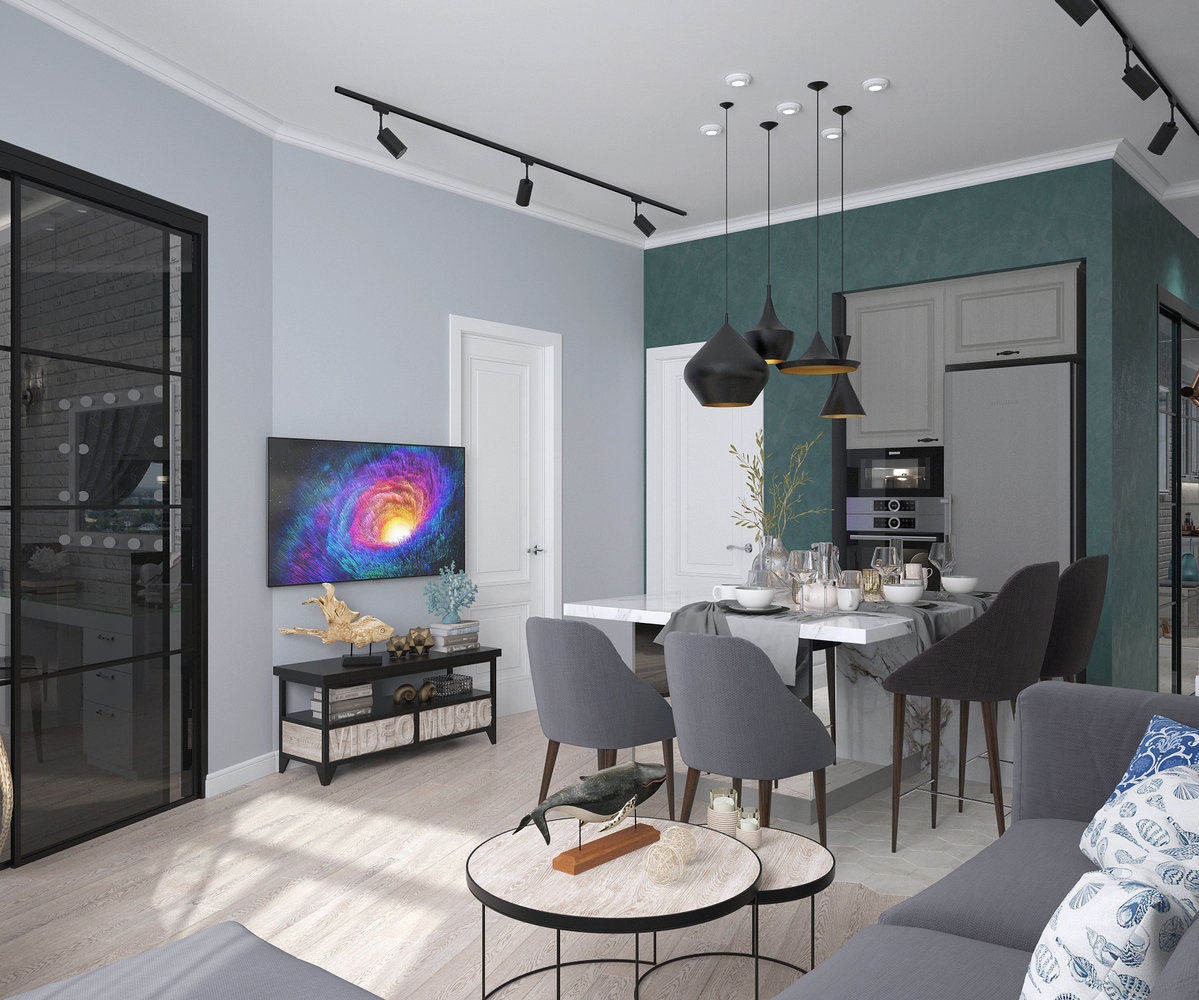 Фотография: Кухня и столовая в стиле Лофт, Современный, Квартира, Проект недели, Москва, Монолитный дом, 3 комнаты, 60-90 метров, ЖК «Невский», Инна Азорская – фото на INMYROOM