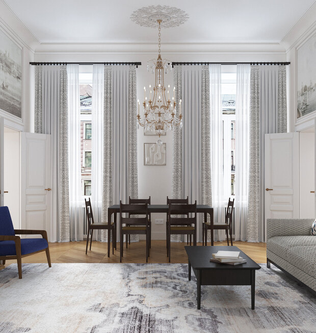 Фотография: Гостиная в стиле Классический, Современный, Эклектика, Квартира, Проект недели, Санкт-Петербург, Кирпичный дом, 4 и больше, Более 90 метров, Osterman Interiors, Маргарита Остерман – фото на INMYROOM