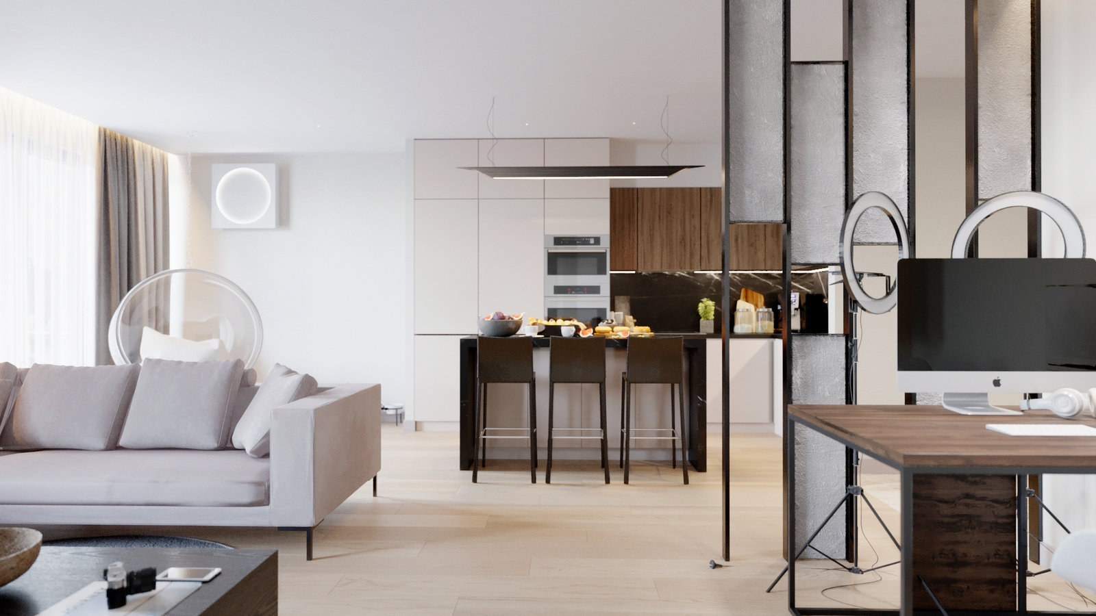 Фотография: Гостиная в стиле Современный, Квартира, Минимализм, Проект недели, Казань, Монолитный дом, 2 комнаты, Более 90 метров, Алина Нургалиева – фото на INMYROOM