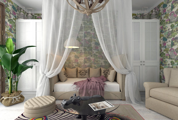 Фотография: Гостиная в стиле Прованс и Кантри, Квартира, Проект дня, Москва, Монолитный дом, 2 комнаты, 60-90 метров, Маргарита Рассказова, ЖК «Айвазовский» – фото на INMYROOM