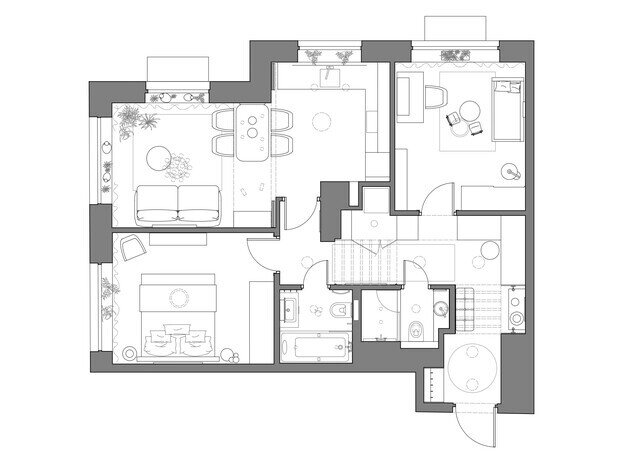 Фотография: Планировки в стиле , Эклектика, Квартира, Проект дня, Москва, 3 комнаты, 60-90 метров, Анна Тарасова, Варвара Пономарева – фото на INMYROOM