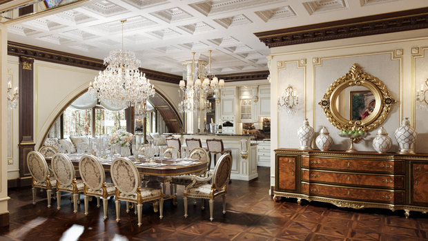 Фото из портфолио ЖК Русский Авангард, 295 кв.м., полудрагоценные полы, стены с золотыми вставками – фотографии дизайна интерьеров на INMYROOM