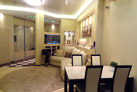 Кухня-гостиная 30 кв. м, выполненная в современном стиле