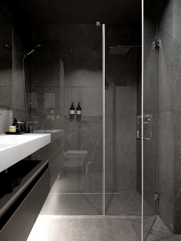 Фотография: Ванная в стиле Современный, Минимализм, Квартира, Проект дня, Москва, Кирпичный дом, 3 комнаты, Более 90 метров, Патриаршие пруды – фото на INMYROOM