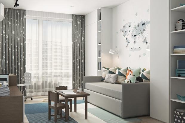 Фотография: Детская в стиле Скандинавский, Современный, Квартира, Проект недели, Москва, Geometrium, Монолитный дом, 3 комнаты, Более 90 метров, ЖК «Лайнер» – фото на INMYROOM