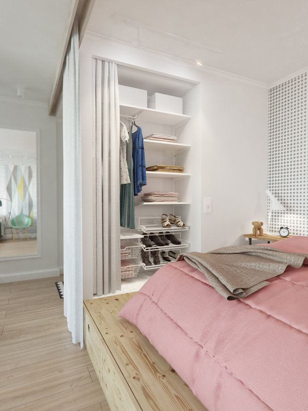 Фотография: Спальня в стиле Лофт, Скандинавский, Эклектика, Малогабаритная квартира, Квартира, Планировки, Мебель и свет – фото на INMYROOM