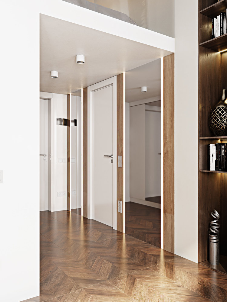 Шкафы встроены в ниши и оформлены зеркалами. Места для консоли или тумбы, увы, не хватило. Шкафы встроены в ниши и оформлены зеркалами. Места для консоли или тумбы, увы, не хватило.