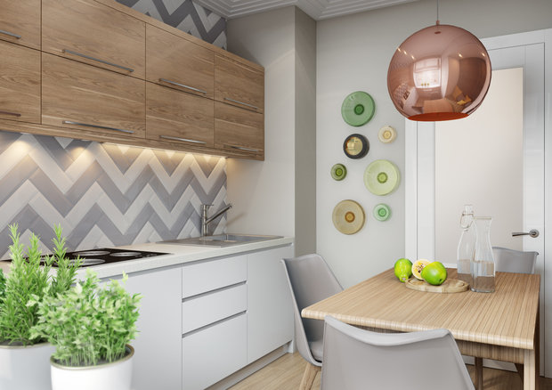 Фотография: Кухня и столовая в стиле Скандинавский, Современный, Эклектика, Квартира, Проект недели, Одинцово, без перепланировки, Старый фонд, Denew Interior Studio, Кирпичный дом, 3 комнаты, 60-90 метров – фото на INMYROOM