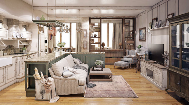 Фотография: Гостиная в стиле Прованс и Кантри, Квартира, Проект недели, Москва, Монолитный дом, 4 и больше, Более 90 метров, Дарья Мисюра, ЖК «Соколиное гнездо» – фото на INMYROOM