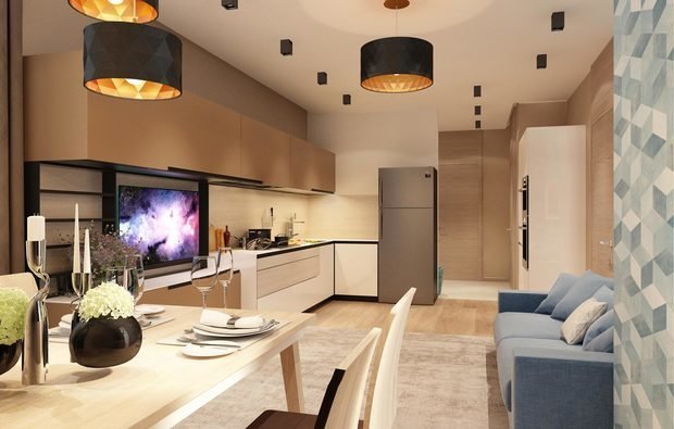 Визуализация интерьера кухни и столовой в современном стиле