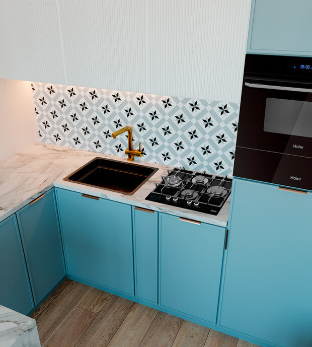 Фотография: Кухня и столовая в стиле Классический, Современный, Эклектика, Квартира, Проект недели, Голубой, 1 комната, до 40 метров, энциклопедия_интерьер, Вера Шеверденок – фото на INMYROOM