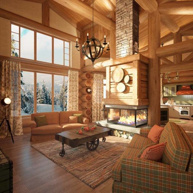 Визуализация интерьера гостиной в стиле Прованс и Кантри