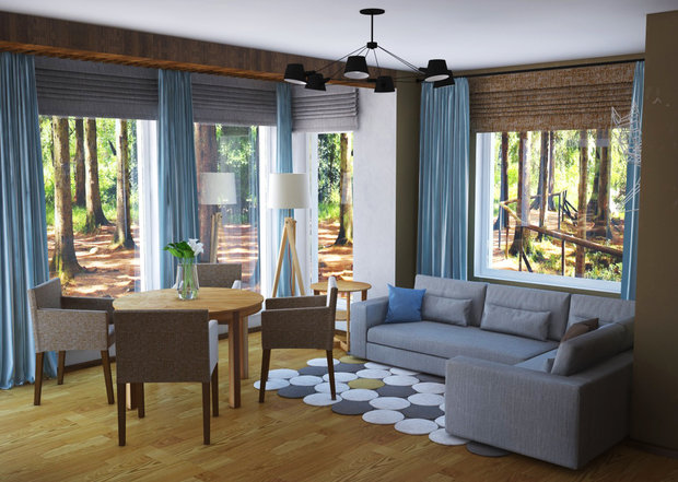 Фотография: Гостиная в стиле Эко, Прованс и Кантри, Дом, Проект недели, Дача, Дом и дача, Ленинградская область, Ольга Левская, каркасный дом – фото на INMYROOM