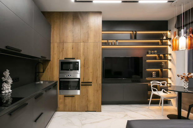 Фотография: Кухня и столовая в стиле Минимализм, Малогабаритная квартира, Квартира, Студия, Проект недели, Москва, до 40 метров, Виталий Мясников – фото на INMYROOM