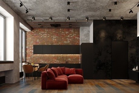 Брутальный интерьер для смелой пары 70 м² в ЖК Широкая