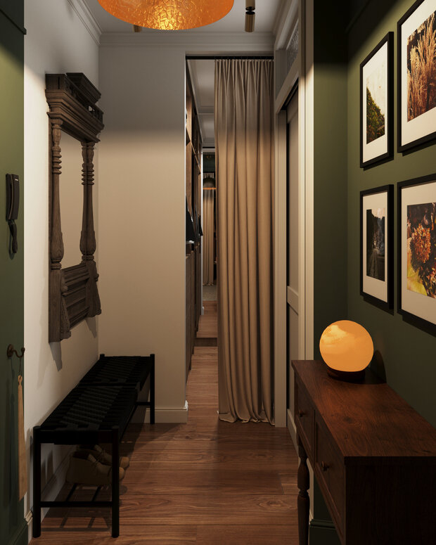 Фотография: Прихожая в стиле Скандинавский, Эклектика, Малогабаритная квартира, Квартира, Проект дня, Московская область, Кирпичный дом, 1 комната, до 40 метров, Анастасия Струве, современный с элементами классики и винтажа – фото на INMYROOM